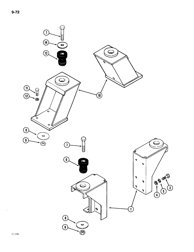 Схема запчастей Case IH 2096 - (9-072) - FRONT AND REAR PLATFORM MOUNTS, PLATFORM, CAB OR FOUR POST ROPS FRAME (09) - CHASSIS/ATTACHMENTS