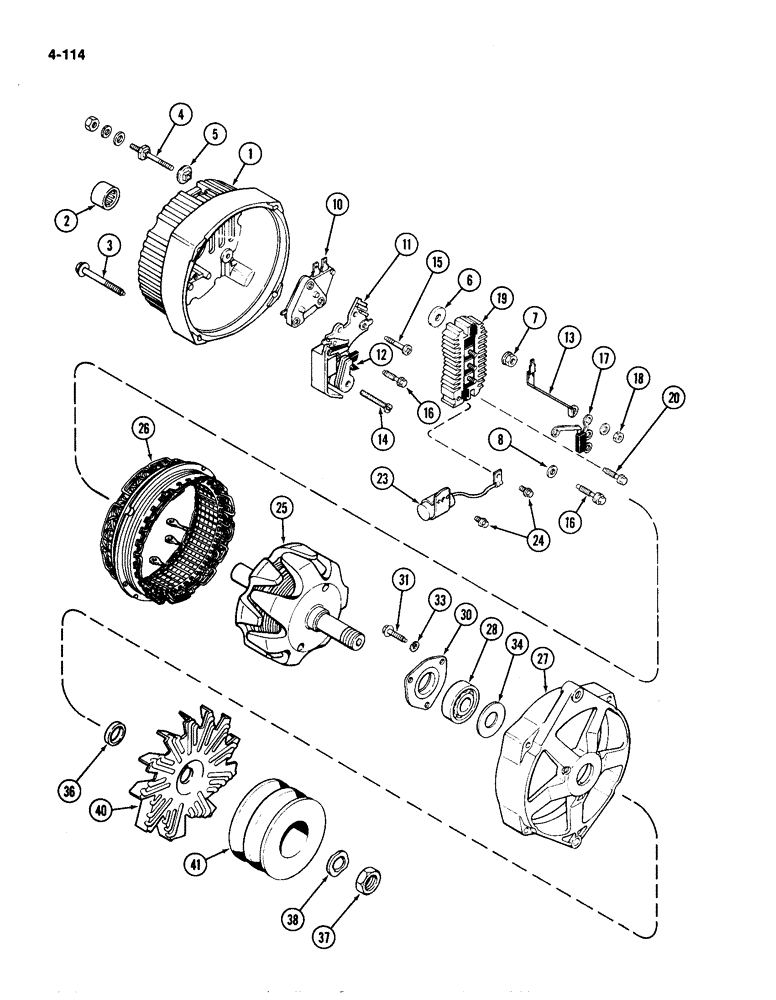 Схема запчастей Case IH 4490 - (4-114) - ALTERNATOR ASSEMBLY, WITH METRIC MOUNTING HARDWARE (04) - ELECTRICAL SYSTEMS