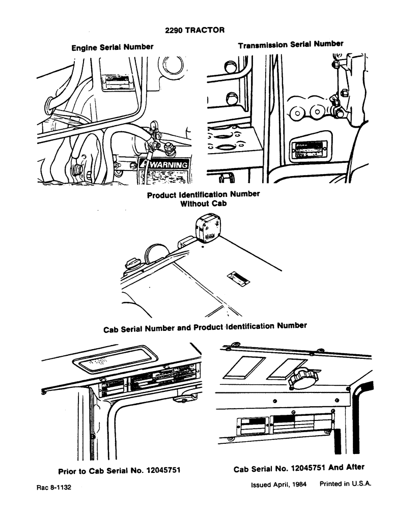 Схема запчастей Case IH 2290 - (1-004) - SERIAL NUMBER LOCATION (00) - PICTORIAL INDEX
