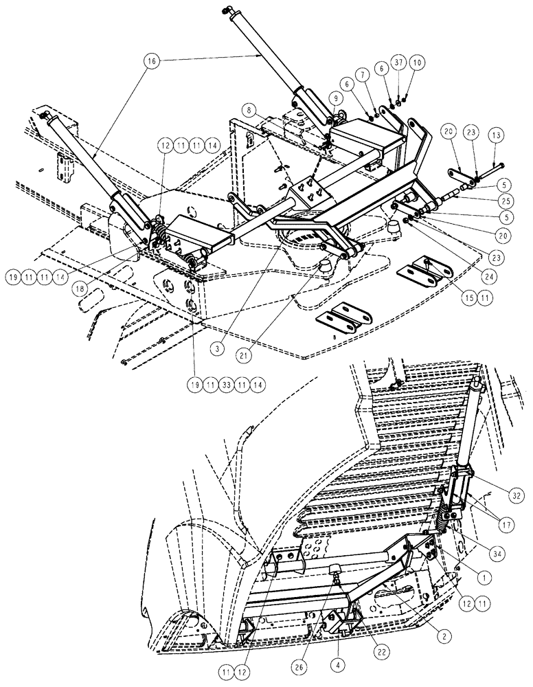 Схема запчастей Case IH TITAN 3020 - (04-021) - ENGINE HOOD LINKAGE Frame & Suspension