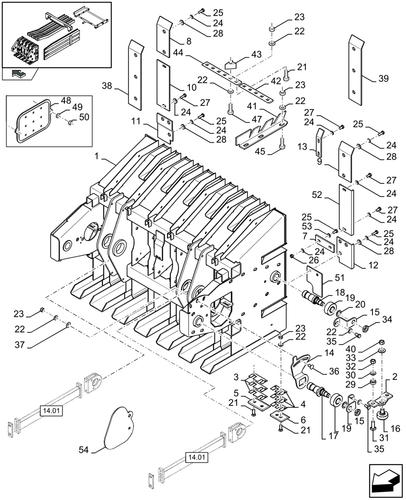 Схема запчастей Case IH LBX332R - (14.02[01]) - PLUNGER AND PLUNGER ROLLERS (14) - BALE CHAMBER