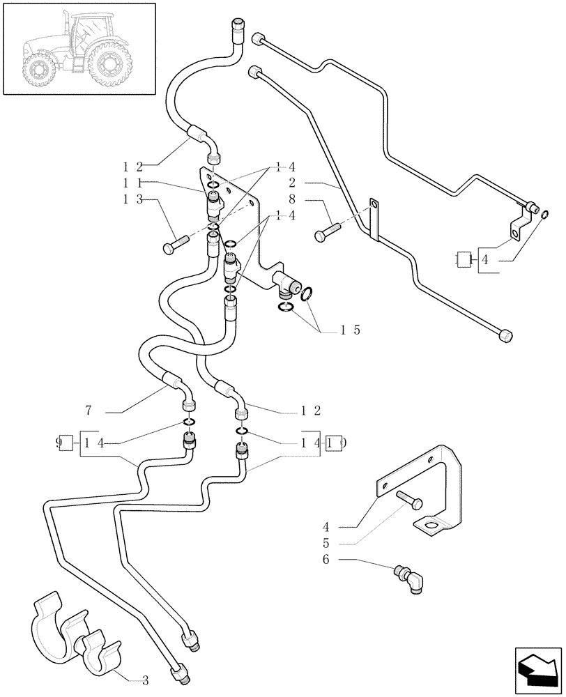 Схема запчастей Case IH PUMA 195 - (1.42.0/01) - (VAR.212-195-463) 4WD AXLE W/BRAKES AND W/SUSPENSION, FRONT HOSES SUSPENSION, BRAKE CONTROL (04) - FRONT AXLE & STEERING