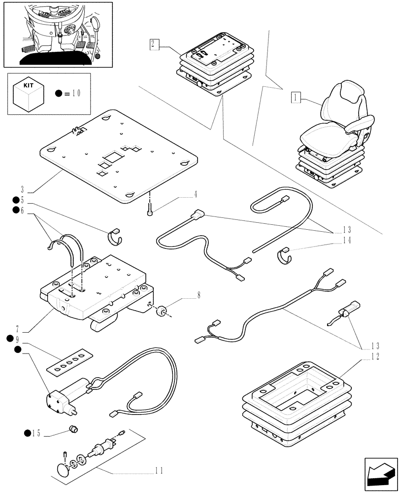 Схема запчастей Case IH MXU130 - (1.93.3/ E[04]) - (VAR.854) "GRAMMER" DELUXE SEAT W/AIR SPRING, L/BELTS AND L/SWITCH - BREAKDOWN - W/CAB (10) - OPERATORS PLATFORM/CAB