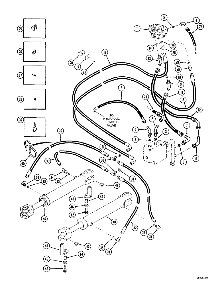 Схема запчастей Case IH 9350 - (5-14) - STEERING HYD., HIGH OUTPUT OPTION, STEERING CTRL. VALVE TO CYL., 9350 TRAC EXCEPT ROW CROP SPECIAL (05) - STEERING