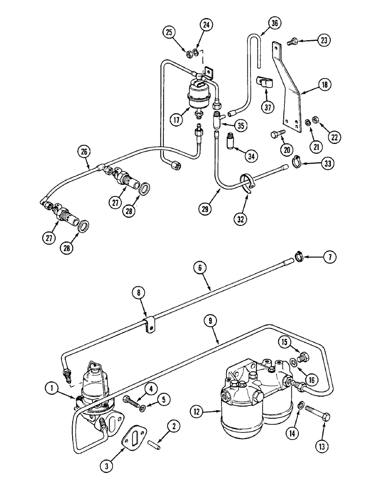 Схема запчастей Case IH 1594 - (3-32) - FUEL FEED PUMP, FILTERS AND TUBES (03) - FUEL SYSTEM