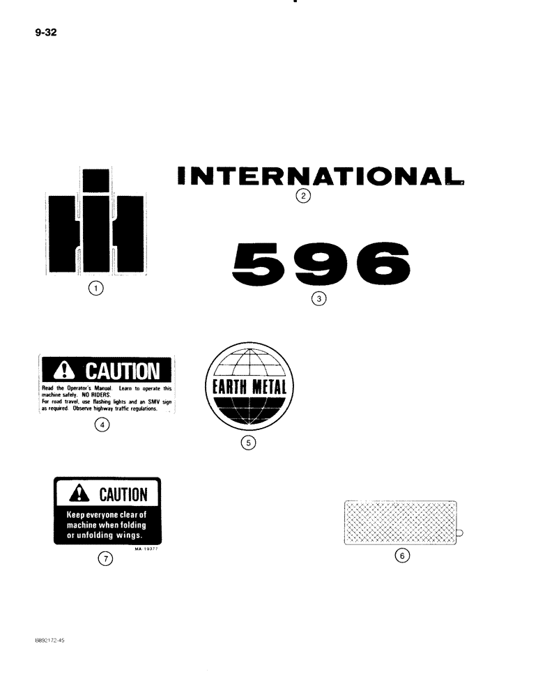 Схема запчастей Case IH 596 - (9-32) - DECALS, INTERNATIONAL (09) - CHASSIS/ATTACHMENTS