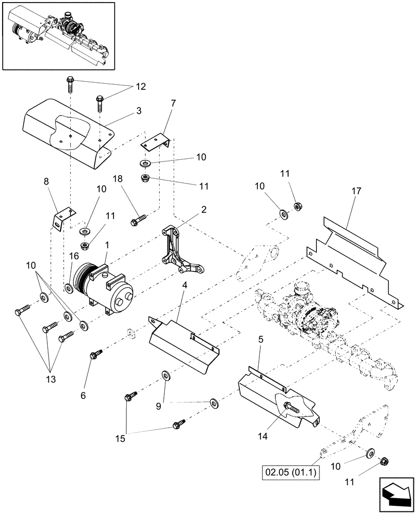 Схема запчастей Case IH WDX1902 - (02.02[01.3]) - AC COMPRESSOR & SHIELDING (02) - ENGINE EQUIPMENT