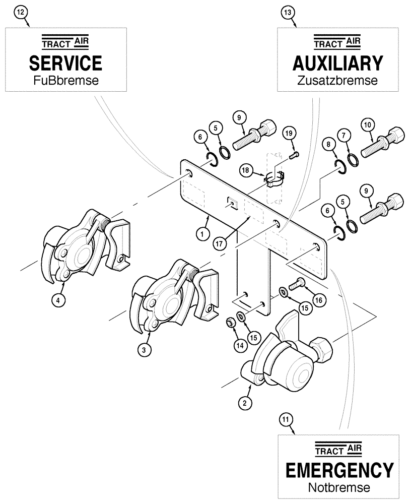 Схема запчастей Case IH CX100 - (07-11) - PNEUMATIC TRAILER BRAKE COUPLINGS (07) - BRAKES