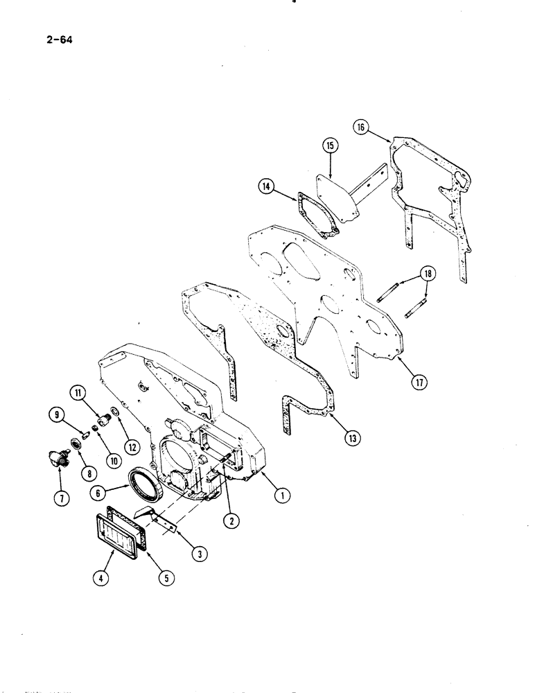 Схема запчастей Case IH 485 - (2-064) - CYLINDER BLOCK FRONT COVER (02) - ENGINE