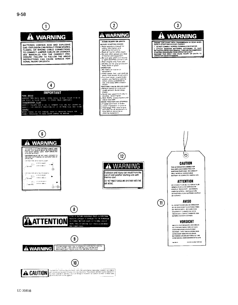 Схема запчастей Case IH 495 - (9-058) - DECALS, WARNING/CAUTION (09) - CHASSIS/ATTACHMENTS