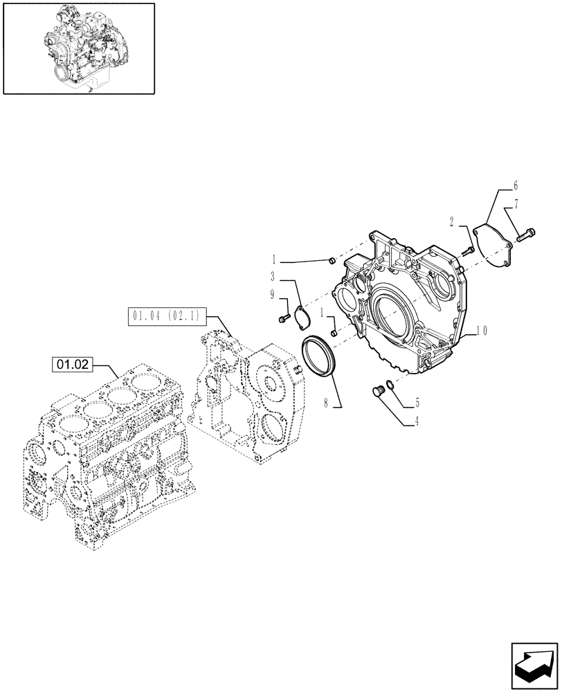 Схема запчастей Case IH WDX1202S - (01.04[02.3]) - CRANKCASE COVERS, FLYWHEEL HOUSING (01) - ENGINE