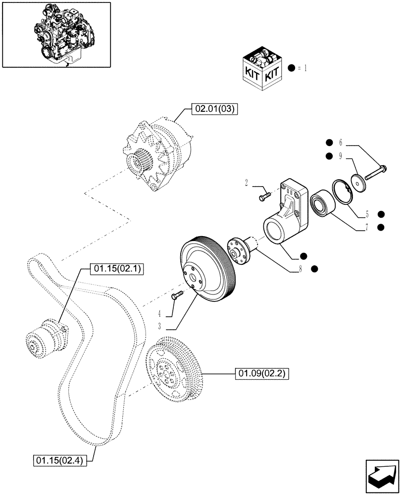 Схема запчастей Case IH WDX1002S - (01.15[02.5]) - FAN DRIVE (01) - ENGINE