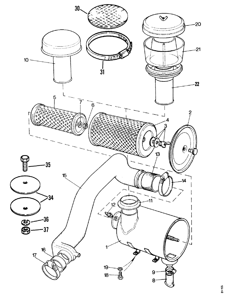 Схема запчастей Case IH 1490 - (B02-1) - AIR CLEANER (02) - COOLING & FUEL SYSTEMS