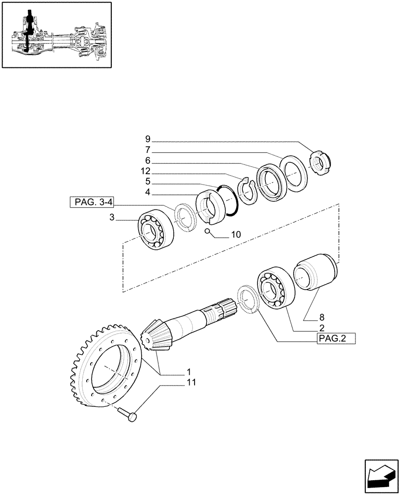 Схема запчастей Case IH JX1060C - (1.40.3/06[01]) - (VAR.325-692) FRONT AXLE W/LIMITED SLIP DIFF, L/FRONT BRAKES (30 KM/H) - BEVEL GEAR/PINION SET (04) - FRONT AXLE & STEERING