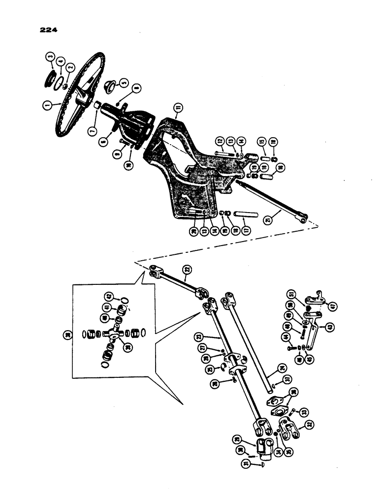 Схема запчастей Case IH 530 - (224) - STEERING WHEEL AND LINKAGE, MODEL 530 DIESEL, PRIOR TO S/N 8252800 (05) - STEERING