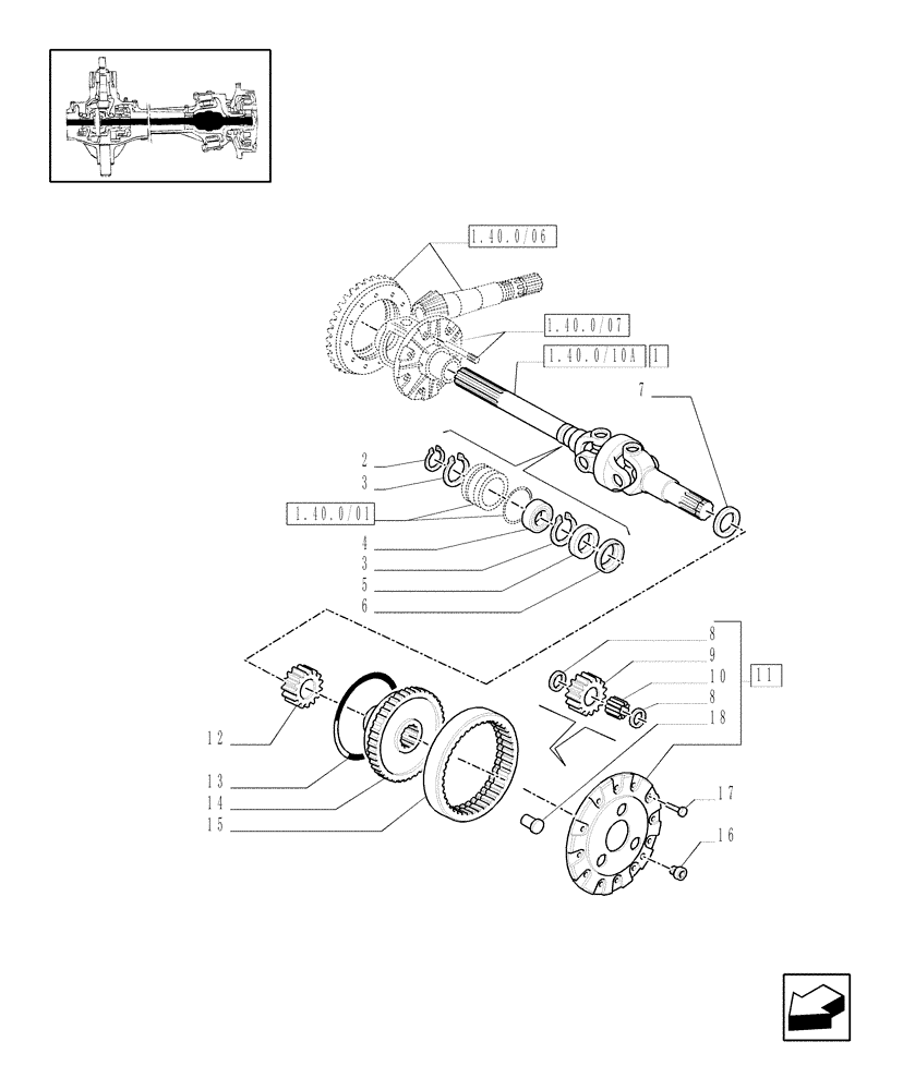 Схема запчастей Case IH JX70 - (1.40. 0/10[01]) - 4WD FRONT AXLE - DIFFERENTIAL GEARS AND SHAFT (04) - FRONT AXLE & STEERING