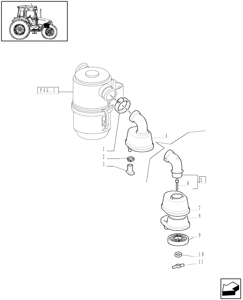 Схема запчастей Case IH JX80 - (1.19.1/01[02]) - (VAR.189) WET AIR CLEANER (02) - ENGINE EQUIPMENT