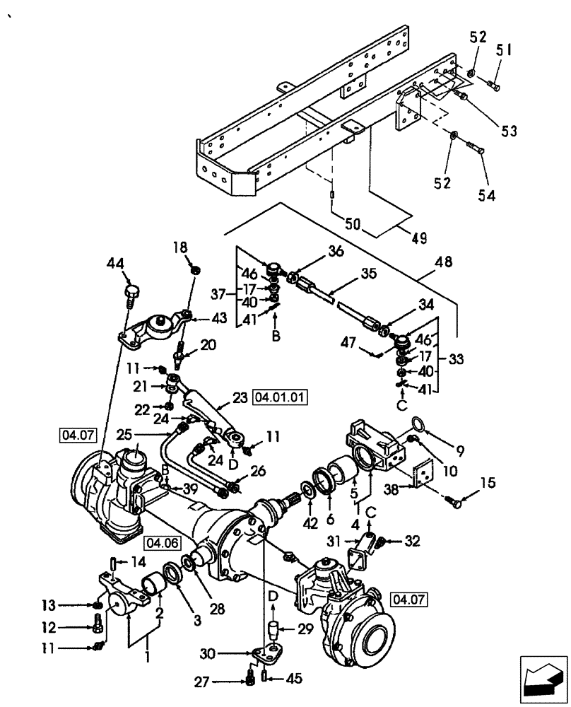 Схема запчастей Case IH DX55 - (04.01) - FRONT AXLE & STEERING W/FWD (04) - FRONT AXLE & STEERING