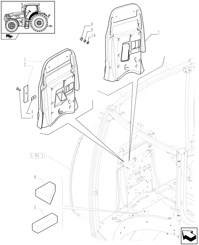 Схема запчастей Case IH PUMA 165 - (1.93.1) - SOUNDPROOFING (10) - OPERATORS PLATFORM/CAB