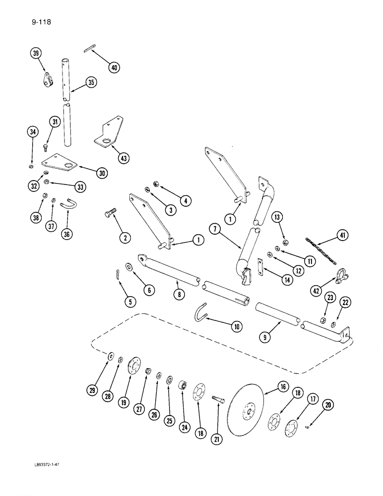 Схема запчастей Case IH 6300 - (9-118) - DISC MARKER, MANUAL, CABLE TYPE, SINGLE DRILL (09) - CHASSIS/ATTACHMENTS