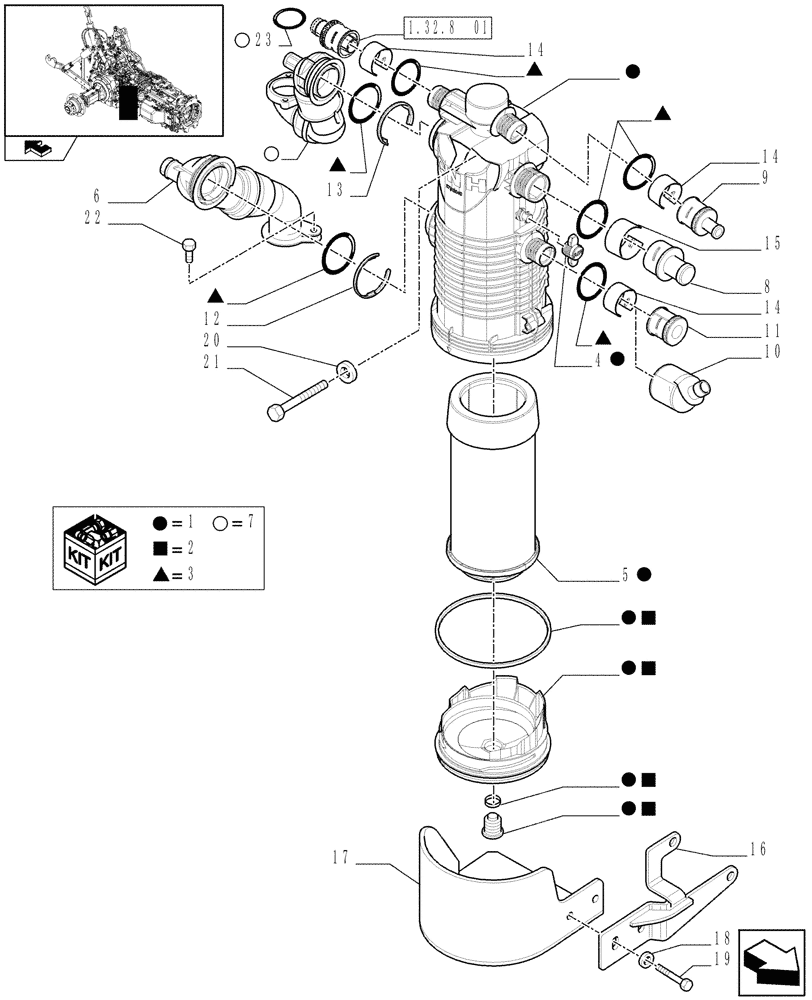 Схема запчастей Case IH MAXXUM 130 - (1.32.8[02]) - PUMPS FOR HYDRAULIC SYSTEM AND LIFT - OIL FILTER (03) - TRANSMISSION