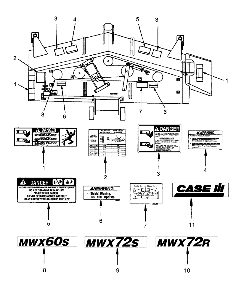 Схема запчастей Case IH 716419026 - (022) - DECALS - MWX60S,MW60S (CLASS 2) MWX72S,MW72S,MWX72R,MW72R 