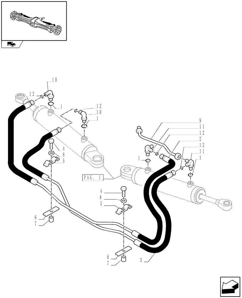 Схема запчастей Case IH PUMA 140 - (1.40. 4/12[02]) - (CL.4) SUSPENDED FRONT AXLE W/MULTI-PLATE DIFF. LOCK AND ST. SENSOR - PIPES (VAR.330429) (04) - FRONT AXLE & STEERING