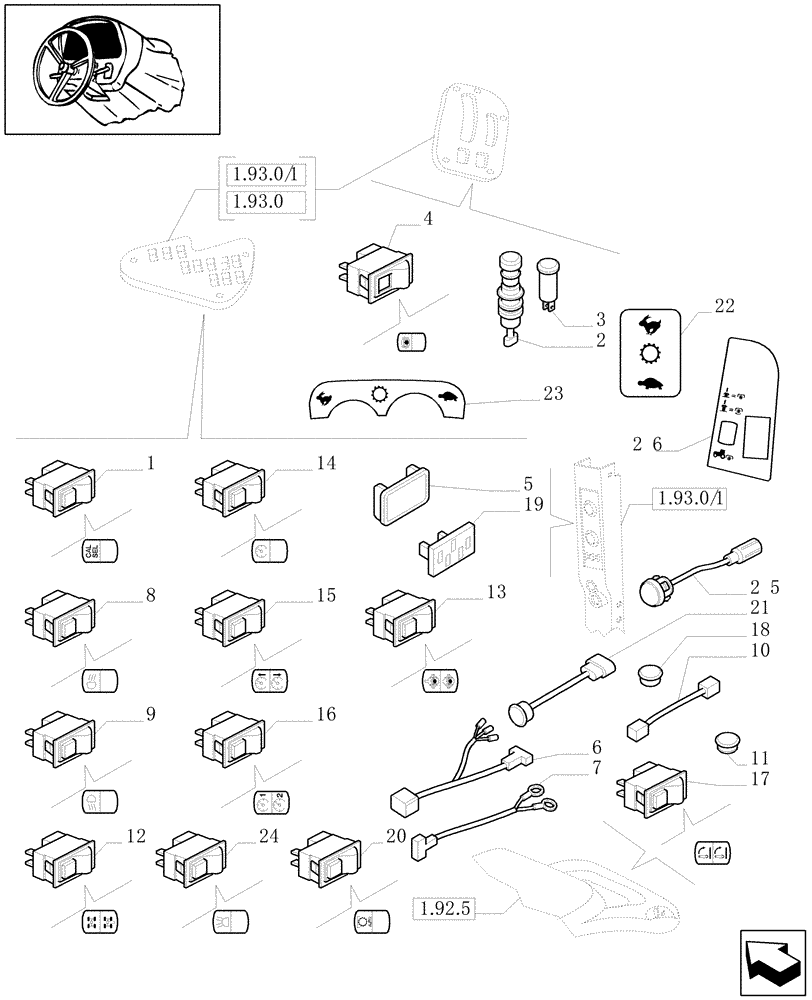 Схема запчастей Case IH MXU115 - (1.91.1[01A]) - SWITCH AND RELATED PARTS - D4864 (10) - OPERATORS PLATFORM/CAB