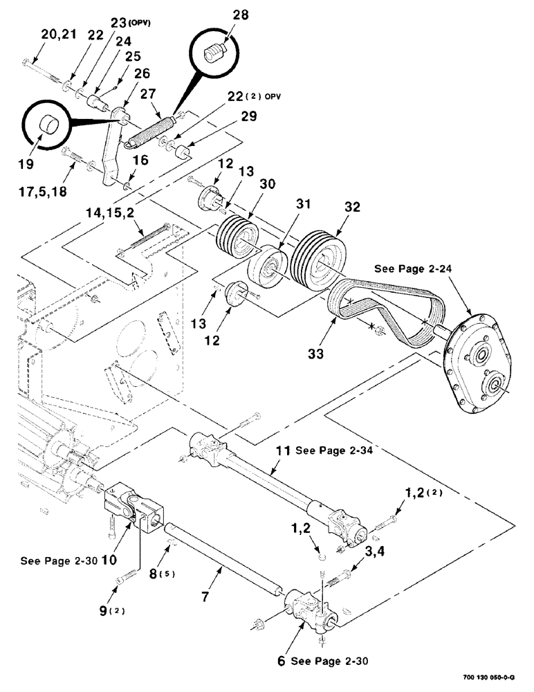 Схема запчастей Case IH 8850 - (2-22) - HAY CONDITIONER DRIVE ASSEMBLY (58) - ATTACHMENTS/HEADERS