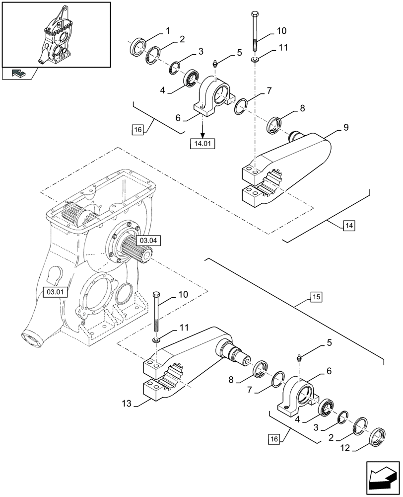 Схема запчастей Case IH LB333R - (03.05[01]) - MAIN GEARBOX, ARM TO PLUNGER (03) - MAIN GEARBOX