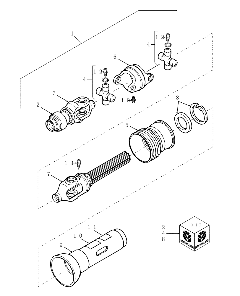 Схема запчастей Case IH DC92F - (01.01/01) - PRIMARY PTO, FRONT HALF, 540 RPM (01) - PTO DRIVE SHAFT