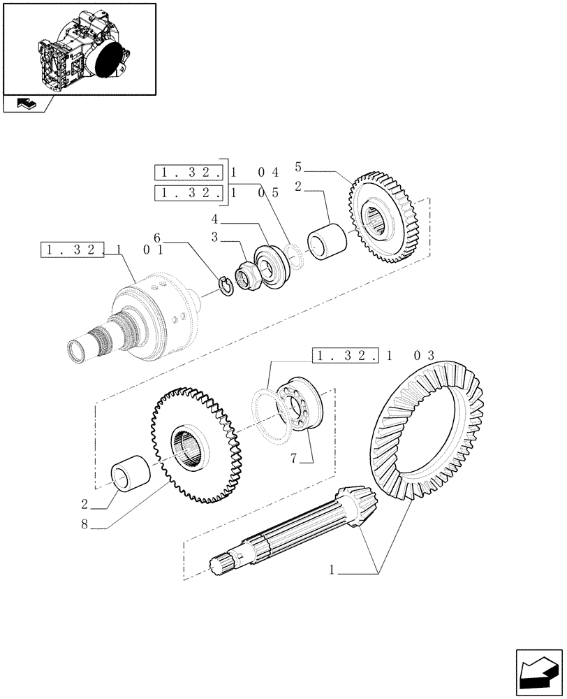 Схема запчастей Case IH PUMA 225 - (1.32.1[02]) - CENTRAL REDUCTION GEARS - BEVEL GEARS (03) - TRANSMISSION