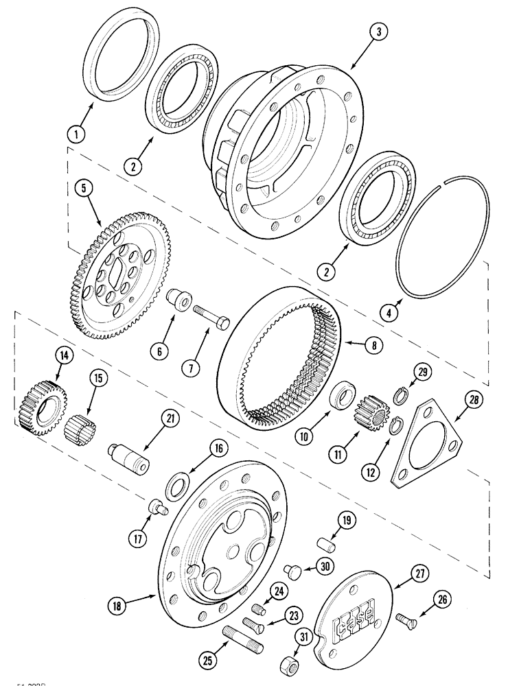 Схема запчастей Case IH 5220 - (5-38) - MFD FRONT AXLE PLANETARIES AND HUB, 709 STD (05) - STEERING