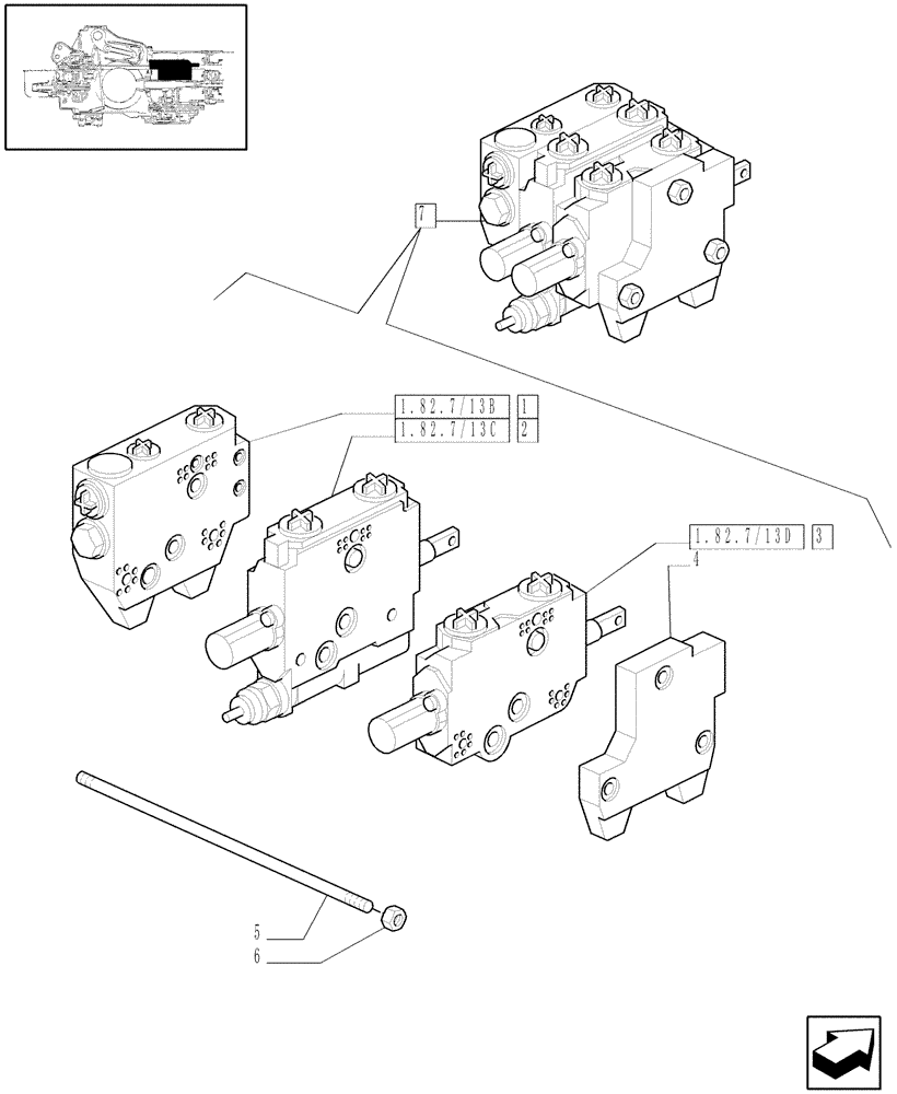 Схема запчастей Case IH JX80U - (1.82.7/13A) - (VAR.411) TWO CONTROL VALVES - (BOSCH) - PARTS (07) - HYDRAULIC SYSTEM