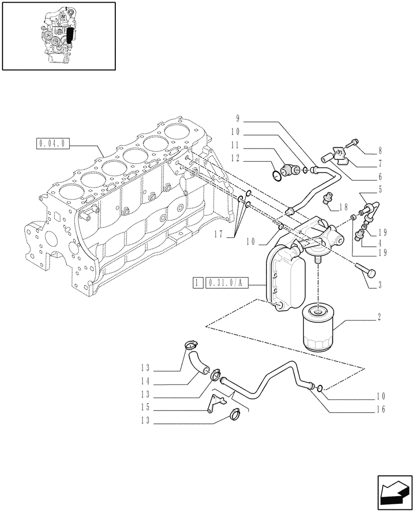 Схема запчастей Case IH MXM175 - (0.31.0) - CRANKCASE OIL COOLER ASSY (01) - ENGINE