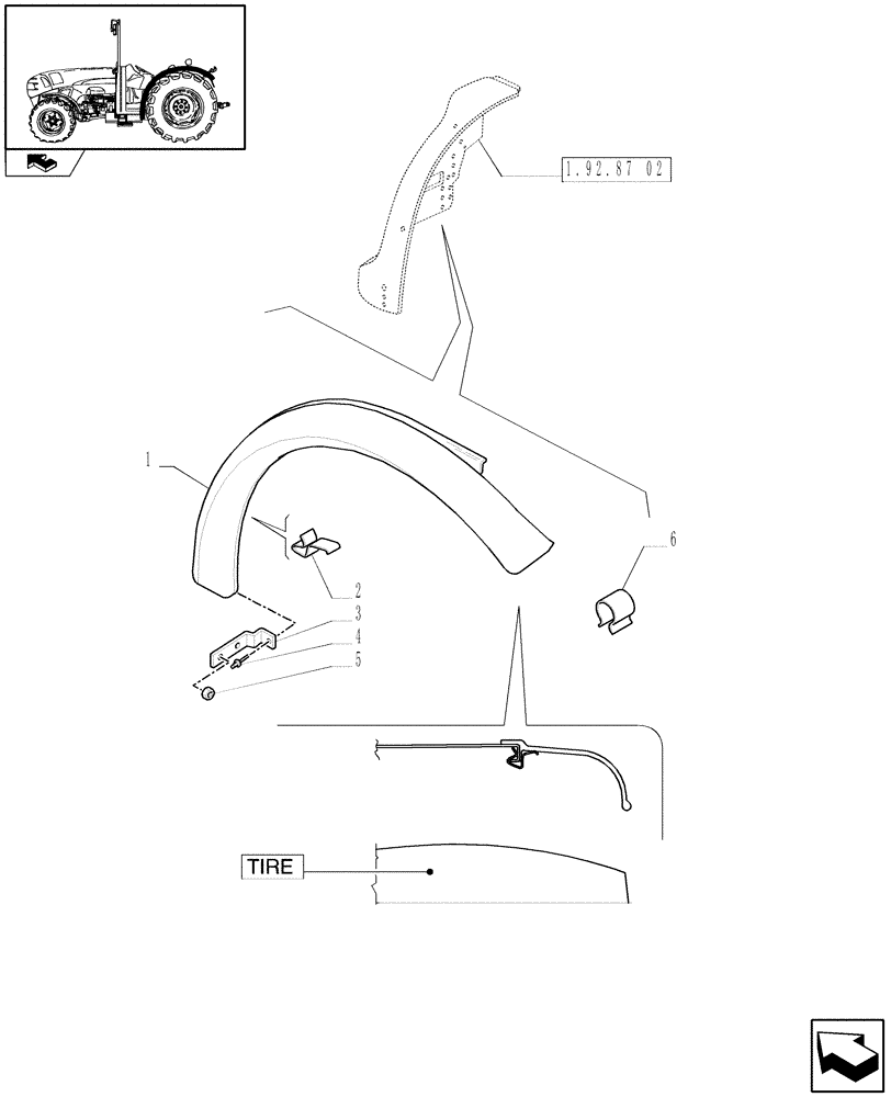 Схема запчастей Case IH FARMALL 95N - (1.92.87/07) - REAR MUDGUARDS IN LOWER POSITION WITH FLAT TYPE EXTENSIONS - EXTENSIONS - L/CAB (VAR.336871 / 743531) (10) - OPERATORS PLATFORM/CAB