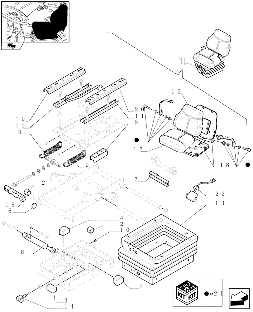 Схема запчастей Case IH FARMALL 75N - (1.92.85/02B) - VINYL SEAT WITH BELTS AND SAFETY SWITCH - BREAKDOWN - L/CAB (10) - OPERATORS PLATFORM/CAB