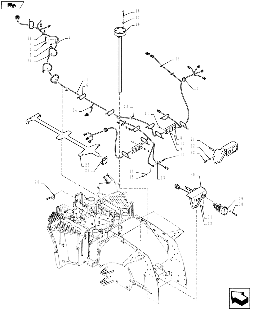 Схема запчастей Case IH QUADTRAC 600 - (55.100.13) - HARNESSES - REAR FRAME WIRING LAYOUT (EUROPE) (55) - ELECTRICAL SYSTEMS