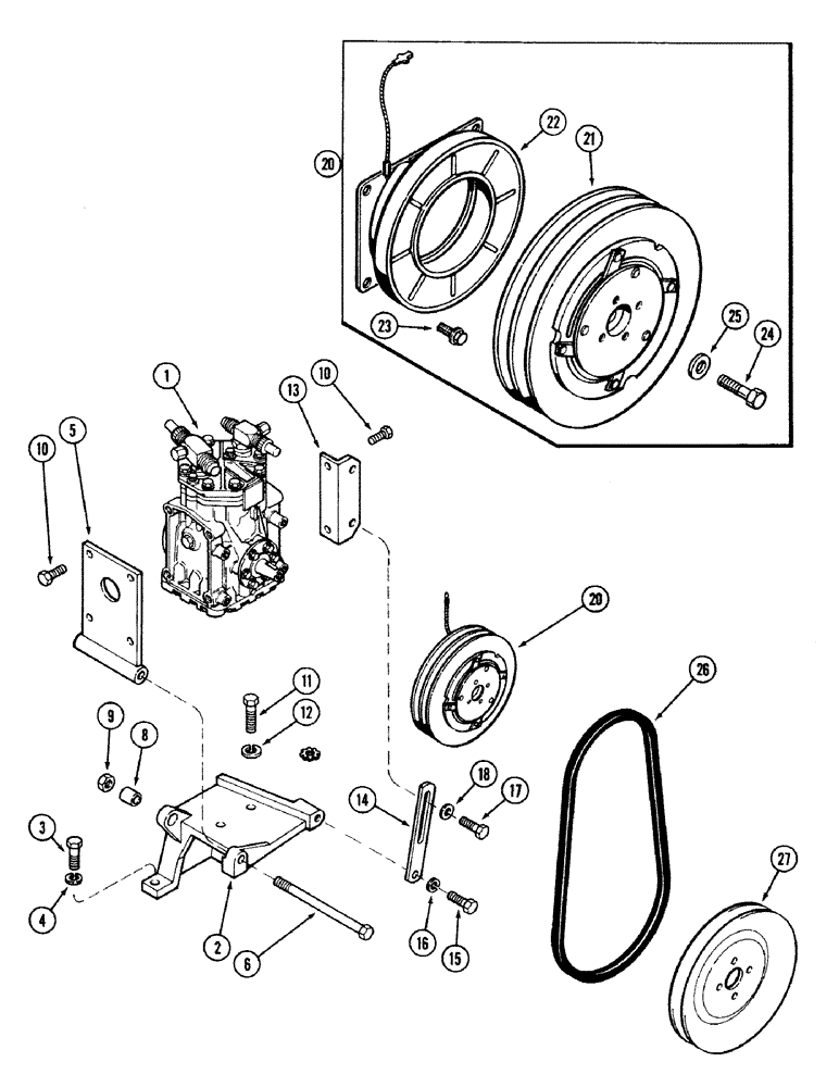 Схема запчастей Case IH 2594 - (9-150) - AIR CONDITIONING, COMPRESSOR MOUNTING AND DRIVE (09) - CHASSIS/ATTACHMENTS