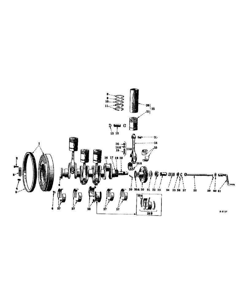 Схема запчастей Case IH FARMALL MD - (050) - DIESEL ENGINE, CRANKSHAFT, RODS, PISTONS, CYLINDER SLEEVES, DRIVE PULLEY, FLYWHEEL & CRANK (01) - ENGINE