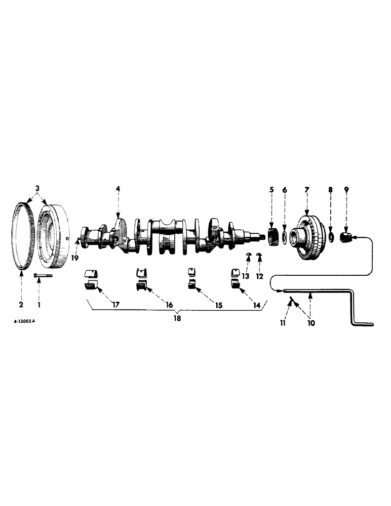 Схема запчастей Case IH 606 - (017[A]) - CARBURETED ENGINE, CRANKSHAFT, FLYWHEEL AND BEARINGS (01) - ENGINE