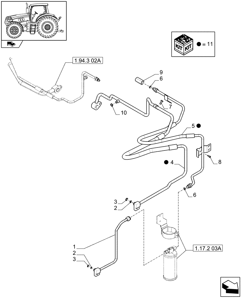 Схема запчастей Case IH PUMA 140 - (1.94.3[01A]) - AIR CONDITIONING SYSTEM PIPES - D6663 - C7161 (10) - OPERATORS PLATFORM/CAB