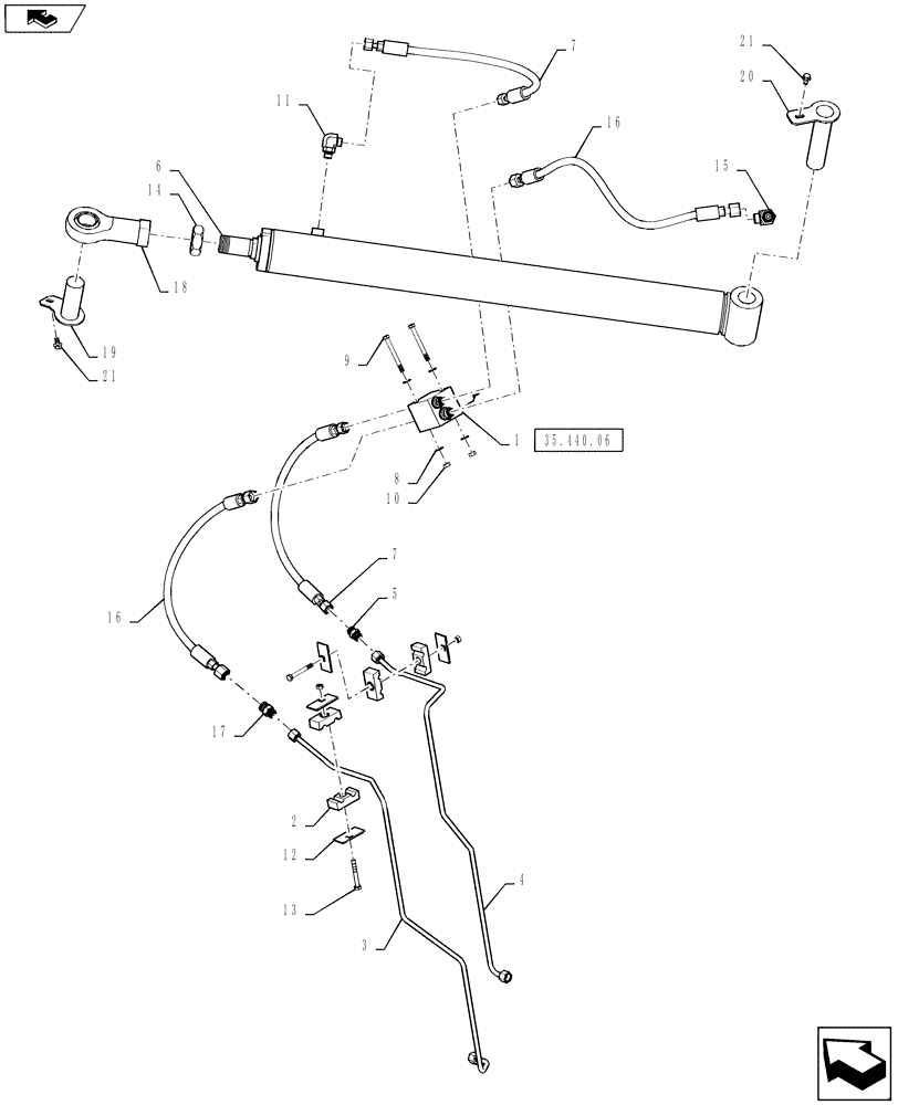 Схема запчастей Case IH 7230 - (35.440.03[03]) - UNLOADER SWING CYLINDER AND LINES, HC VERSION, MAN EXTENSIONS (35) - HYDRAULIC SYSTEMS