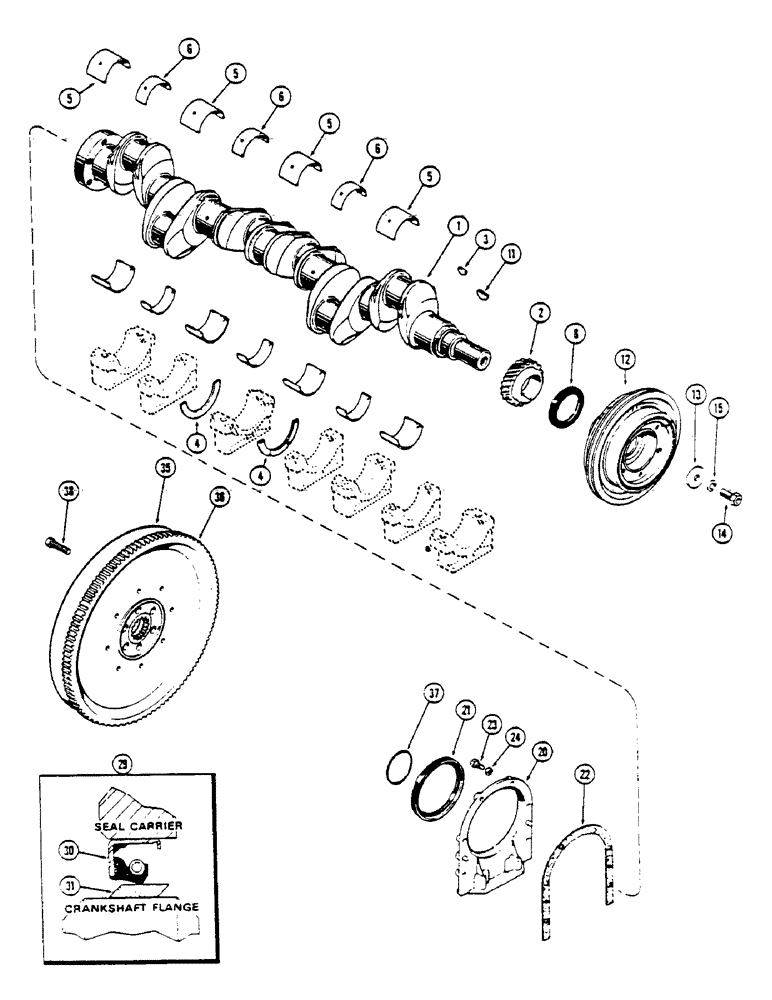 Схема запчастей Case IH 1175 - (028) - (451B) TURBO DIESEL ENGINE, CRANKSHAFT AND FLYWHEEL (02) - ENGINE