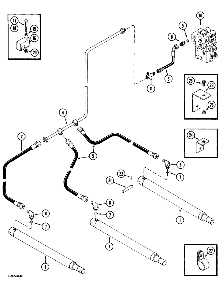 Схема запчастей Case IH 1670 - (8-24) - HEADER LIFT CYLINDER SYSTEM, WITH THIRD LIFT CYLINDER ATTACHMENT (07) - HYDRAULICS