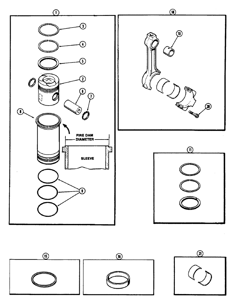 Схема запчастей Case IH 2470 - (044) - PISTONS AND SLEEVES, WITH 5.189 INCH TO 5.194 INCH FIRE DAM DIAMETER SLEEVE, 504BDT DIESEL ENGINE (02) - ENGINE