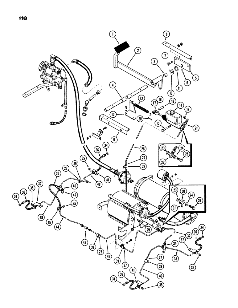 Схема запчастей Case IH 1200 - (118) - HYDRAULIC BRAKE LINES AND PEDAL SYSTEM (07) - BRAKES