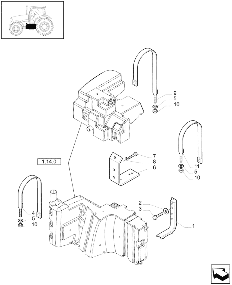 Схема запчастей Case IH PUMA 195 - (1.14.7[01]) - MAIN FUEL TANK SUPPORT - C6687 (02) - ENGINE EQUIPMENT