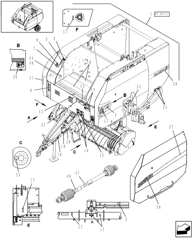 Схема запчастей Case IH RBX553 - (08.98[2]) - DECALS, LH (08) - SHEET METAL/DECALS