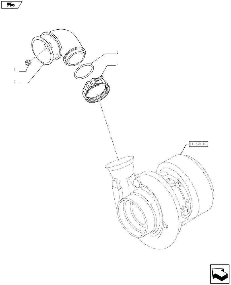 Схема запчастей Case IH F4HE9684D J105 - (10.250.02) - TURBOCHARGER (504046163) (01) - ENGINE